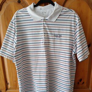 Adidas Climalite SS Polo White/Blue/Orange Mens Large Oyster Bay Golf Links (NC)